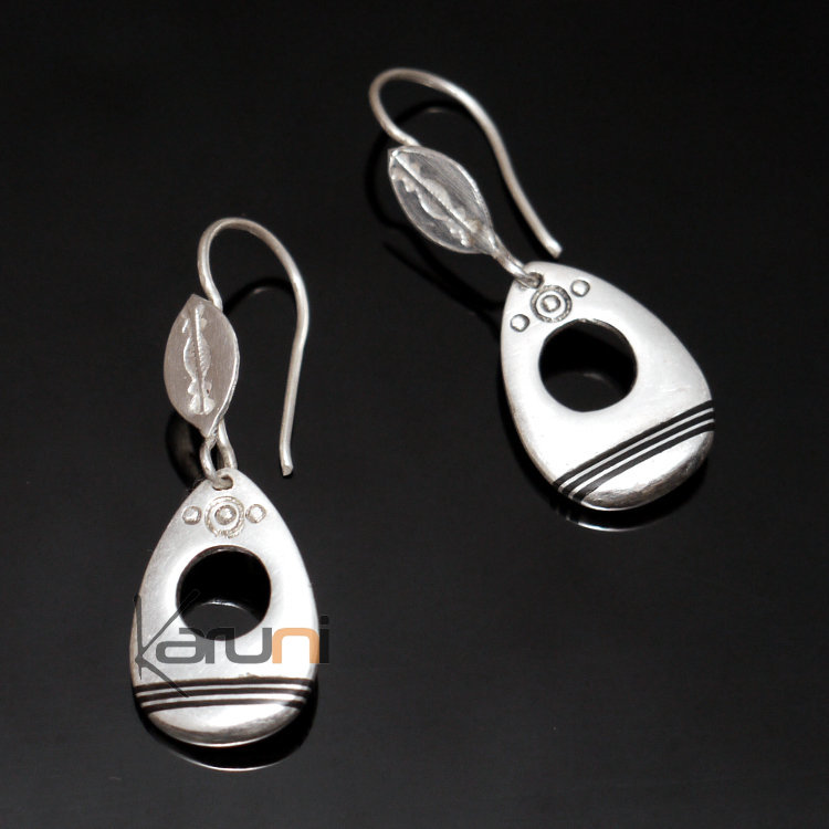 Tuareg Earrings Pendant Silver Pebble and Ebony Ligne 30