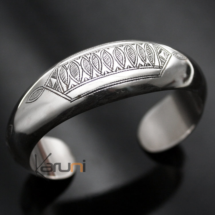 Ethnic Bracelet Sterling Silver Jewelry Large Rounded Engraved Tuareg Tribe Design 03