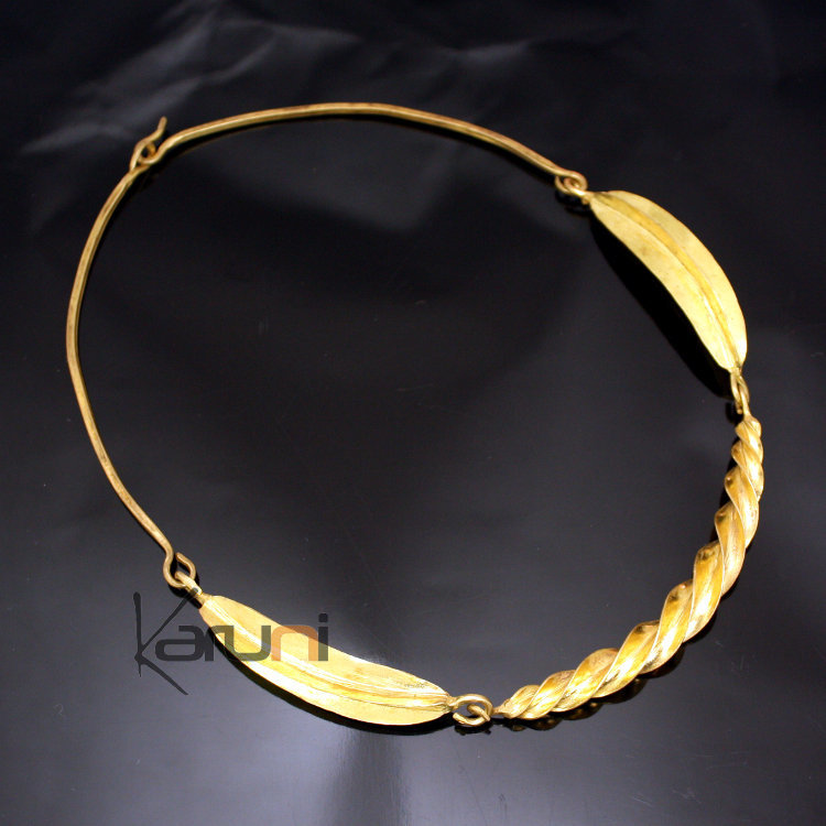 Ethnic African Jewelry Chocker Necklace Bronze Fulani Tribe 3 Leaves Twist S Design KARUNI