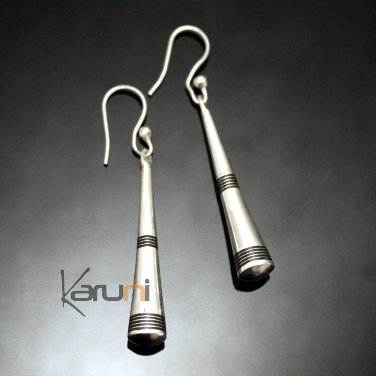 Ethnic African Jewelry Earrings Sterling Silver Ebony Smooth Lines Clubs Ties Tuareg Tribe Design KARUNI 45