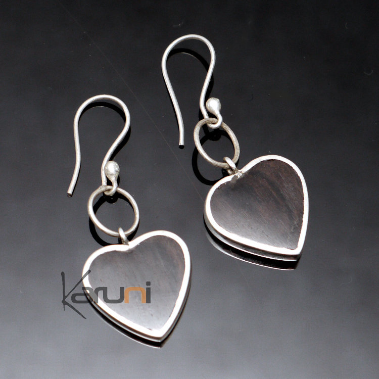 Ethnic Earrings Sterling Silver Jewelry Ebony Heart Tuareg Tribe Design 69