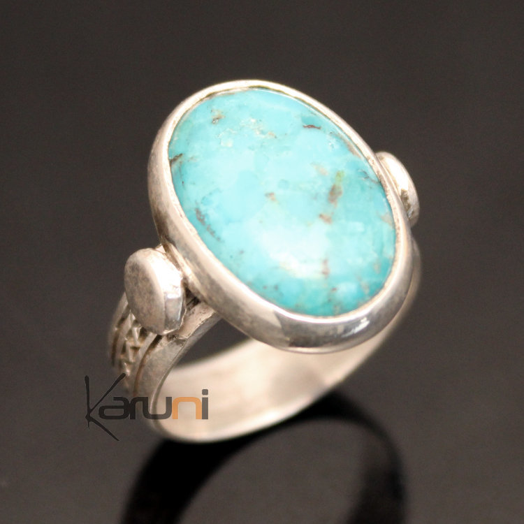 Ethnic Turquoise Ring Sterling Silver Jewelry Oval Tuareg Tribe Design 09