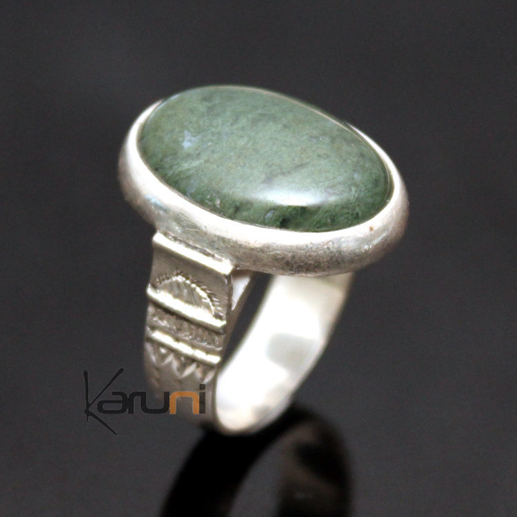 Ethnic Ring Sterling Silver Jewelry Green Aventurine Oval Tuareg Tribe Design 04