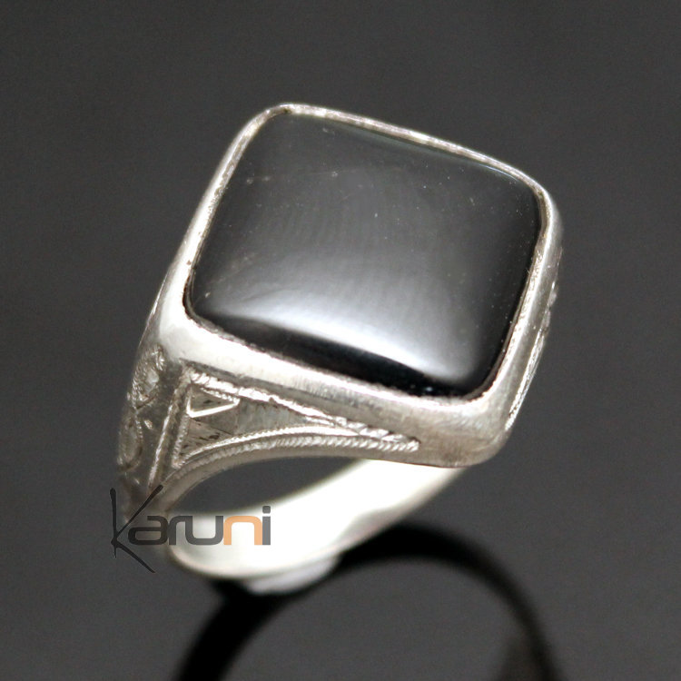 Ethnic Signet Ring Sterling Silver Jewelry Black Onyx Diamond Tuareg Tribe Design 15