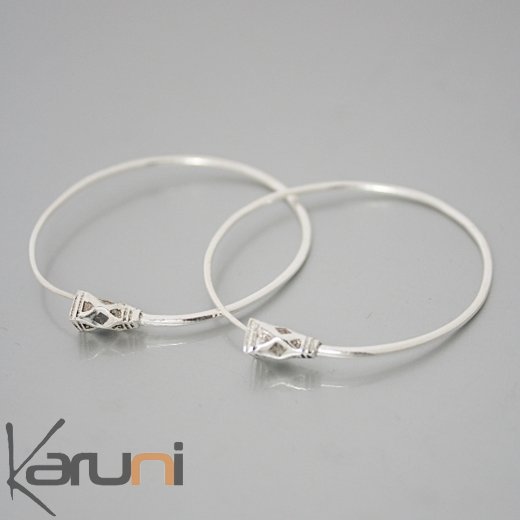 Ethnic Hoop Earrings Sterling Silver Jewelry Tesibit Tuareg Tribe Design 10 2,5 cm