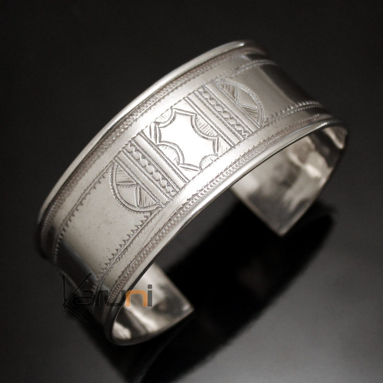 Ethnic Wide Bracelet Sterling Silver Jewelry Large Flat Engraved Men/Women Tuareg Tribe Design 13