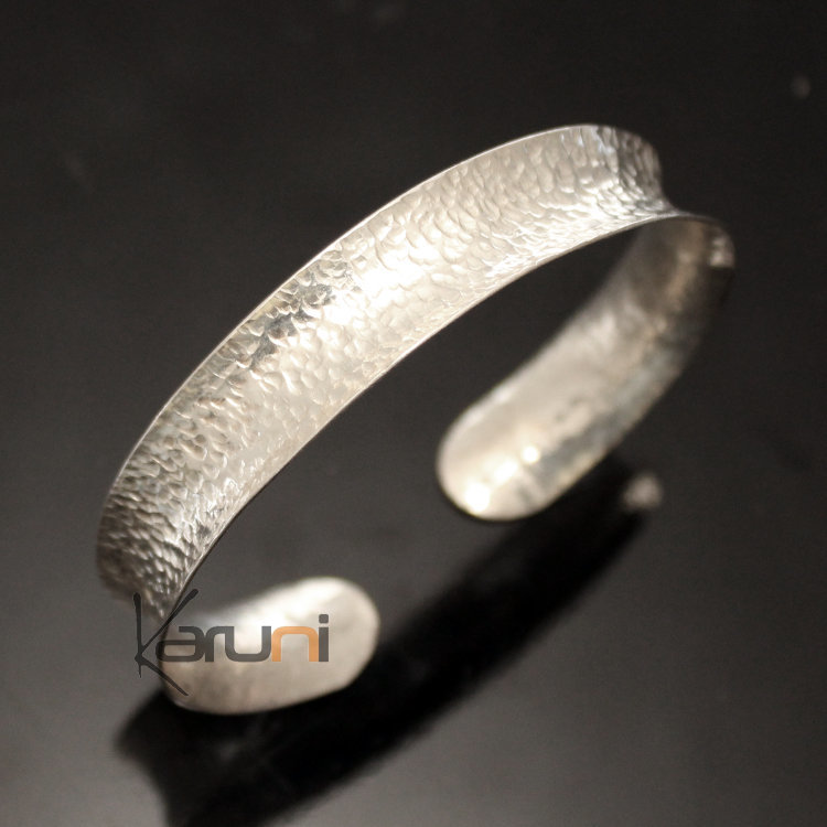 Ethnic Bracelet Sterling Silver Jewelry Large Flat Hammered Ribbon Tuareg Tribe Design KARUNI