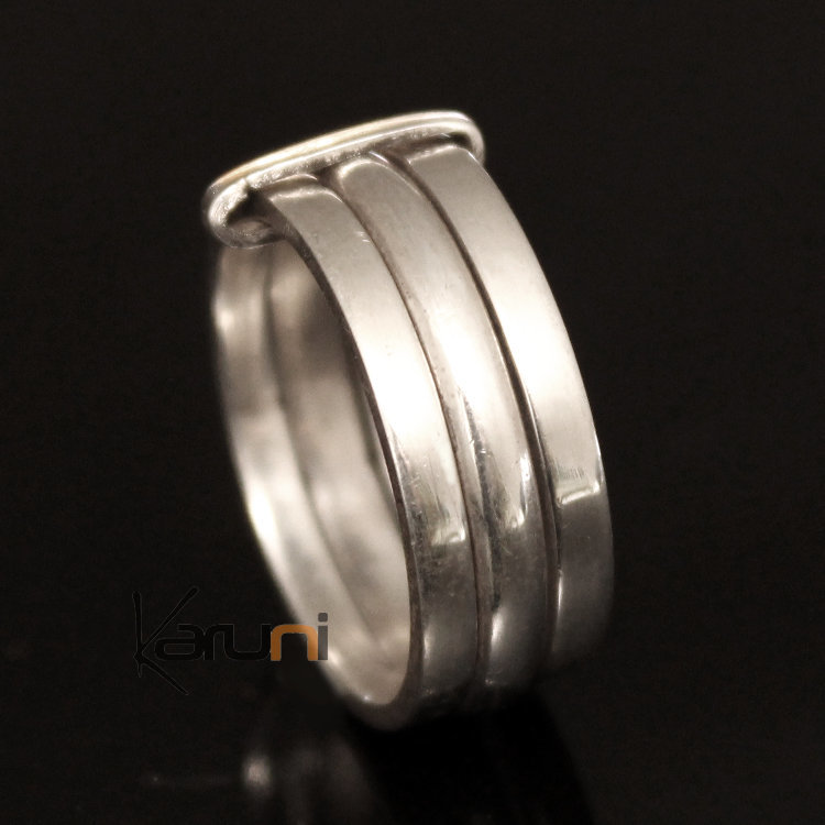 Ethnic Jewelry Ring Sterling Silver 3 Bands Inlays Men/Women Tuareg Tribe Design KARUNI