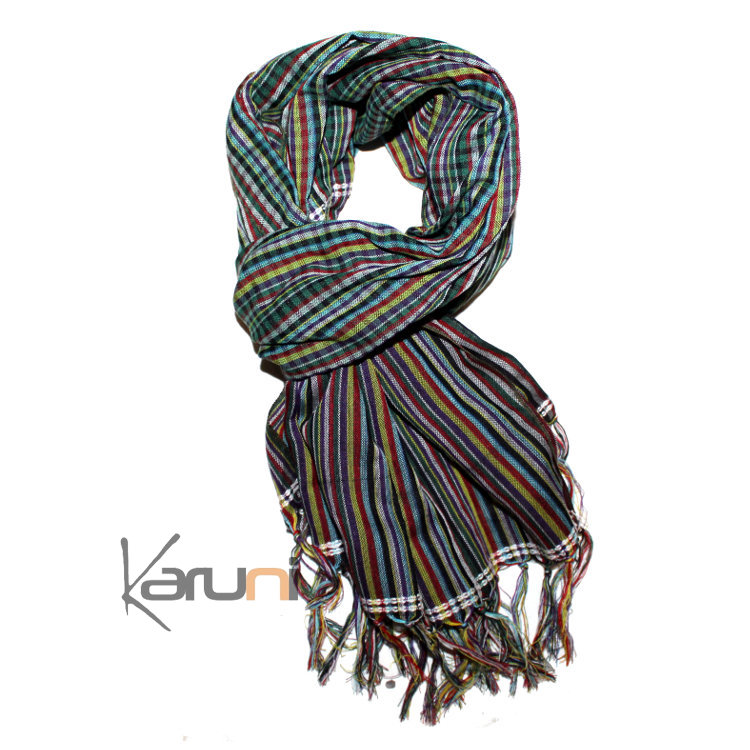 Scarf Stole Krama Cotton Cambodia Design Men/Women Big Checks Plaid Bassac Sarany Shop Turqoise Blue/Green/Red 180x50 cm