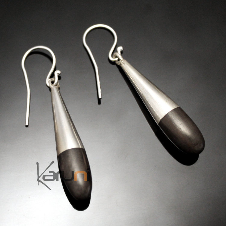 Ethnic Earrings Sterling Silver Jewelry Ebony Seed Drops Tuareg Tribe Design KARUNI 180