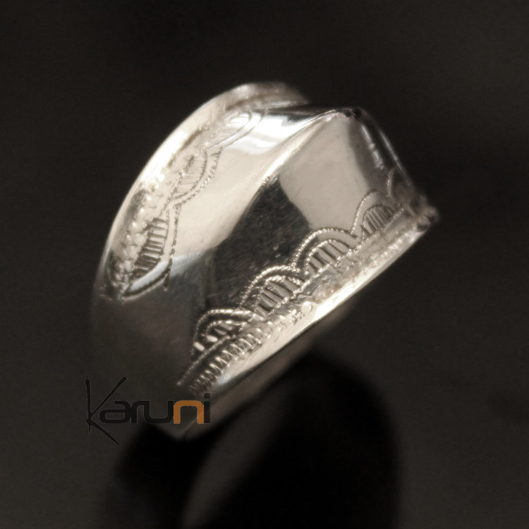 Ethnic Tuareg Tribe Design Ring Dome Hand-Engraved 925 Silver KARUNI 016