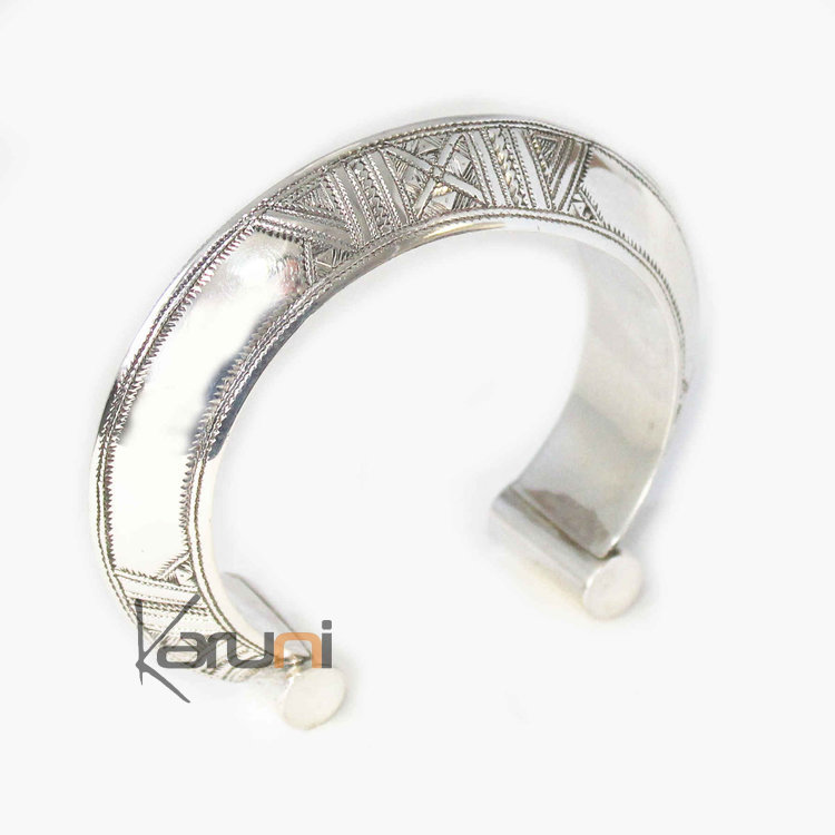 Ethnic Bracelet Sterling Silver Jewelry Large Rounded Engraved