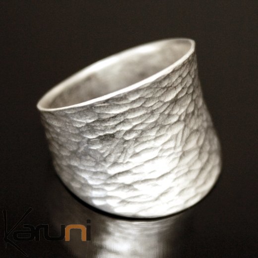 Tuareg Ring Wide Hammered Karuni Inspiration in Silver 93