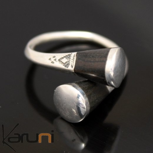 Silver ebony cross ring engraved cone switch - KARUNI