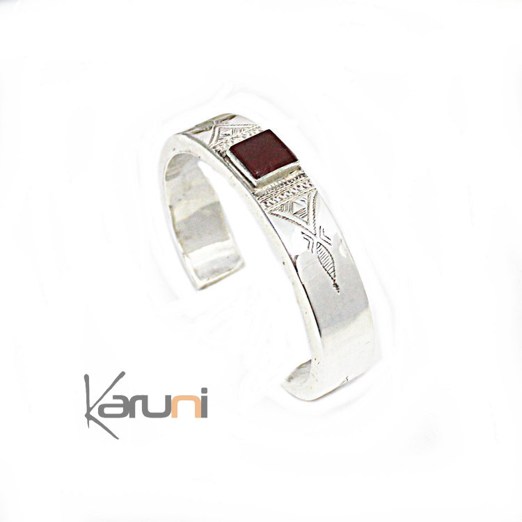 Ethnic Bracelet Sterling Silver Agate Red Square 3110