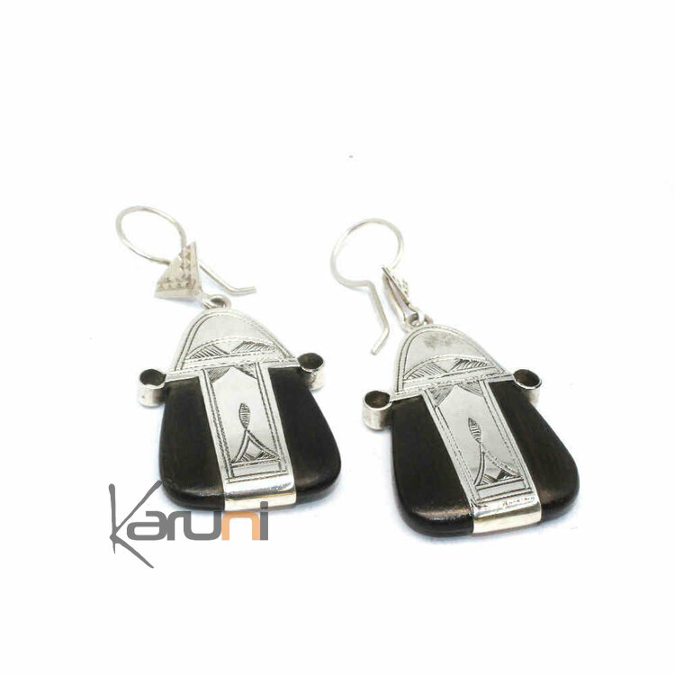 Bohemian chic silver ebony earrings