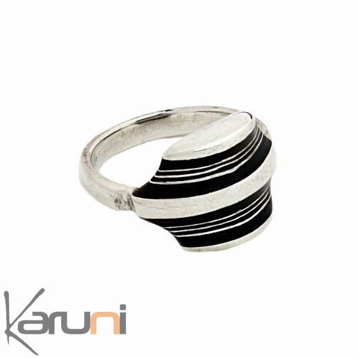 Ethnic Jewelry Ring Sterling Silver Ebony Stripped Tuareg Tribe Design 02