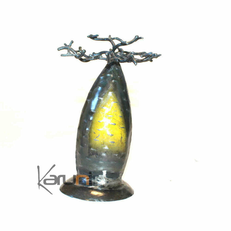 Yellow Jewelry Tree Baobab design jewelry holder 18 cm recycled metal Madagascar