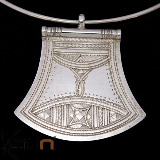 African Pendant Sterling Silver   Engraved Plate Tuareg Tribe Design 35