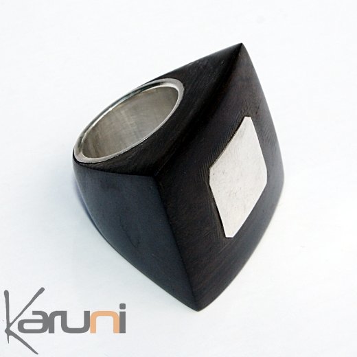 Ethnic Jewelry Ring Sterling Silver Ebony Square Tuareg Tribe Design KARUNI