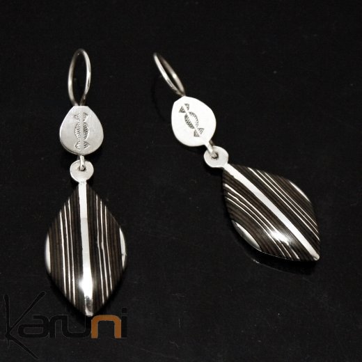 Ethnic Earrings Sterling Silver Jewelry Ebony Stripped Leaf Tuareg Tribe Design 54