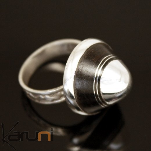 Ethnic Dome Ring Sterling Silver Jewelry Ebony Tuareg Tribe Design  KARUNI