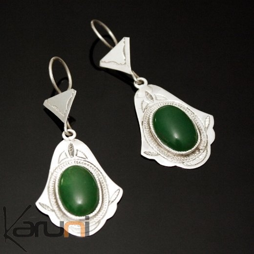 Tuareg arabesque earrings silver and green agate