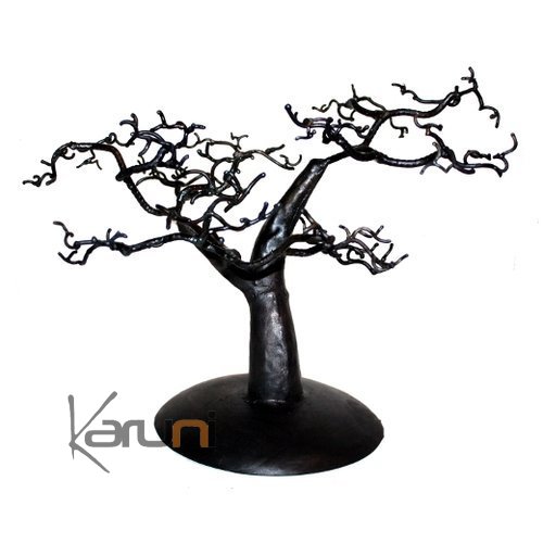 Jewelry Tree-holder design 30 cm cedar recycled metal Madagascar baobab