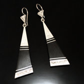 Ethnic Earrings Sterling Silver Jewelry Ebony Long Engraved Triangles Tuareg Tribe Design 61