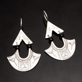 Ethnic Earrings Sterling Silver Jewelry Long Leaf Pendants Black Beads Tuareg Tribe Design 80