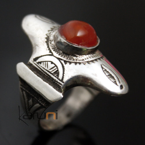 Ethnic Marquise Ring Sterling Silver Jewelry Cross Red Agate Tuareg Tribe Design 05