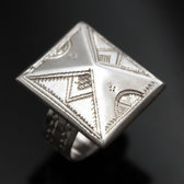 Tuareg Ethnic Jewelry Square Silver Ring - KARUNI