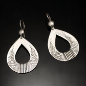 Ethnic Earrings Sterling Silver Jewelry Engraved Ebony Hollowed Drops Tuareg Tribe Design 65