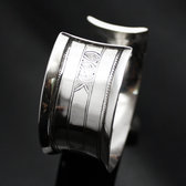 Ethnic Cuff Bracelet Sterling Silver Concave Jewelry Engraved Tuareg Tribe Design 01 b