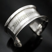 Ethnic Cuff Bracelet Sterling Silver Concave Jewelry Engraved Tuareg Tribe Design 01