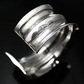 Ethnic Cuff Bracelet Sterling Silver Concave Jewelry Engraved Tuareg Tribe Design 04 b