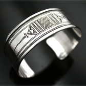 Ethnic Wide Bracelet Sterling Silver Jewelry Large Flat Engraved Men/Women Tuareg Tribe Design 10