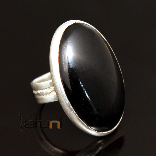 Nigerian Silver Ring Onyx 01