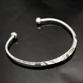 Ethnic Bracelet Sterling Silver Jewelry Engraved Angle Ebony Ends Men/Women Tuareg Tribe Design 03 b