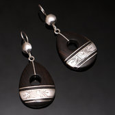 Ethnic Earrings Sterling Silver Jewelry Ebony Pebble Engraved Strip Tuareg Tribe Design 67