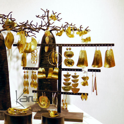 Fulani Earrings Golden Bronze Leaf Studs African Ethnic Jewelry Mali b