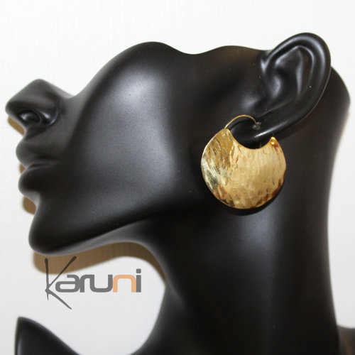 Fulani Earrings Golden Bronze Flat Hoops 5 cm 2 inches African Ethnic Jewelry Mali