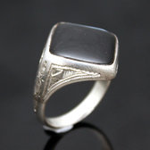 Ethnic Signet Ring Sterling Silver Jewelry Black Onyx Diamond Tuareg Tribe Design 15 b