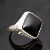 Ethnic Signet Ring Sterling Silver Jewelry Black Onyx Diamond Tuareg Tribe Design 15 c