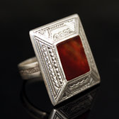 Ethnic Ring Sterling Silver Jewelry Red Agate Big Rectangle Tuareg Tribe Design 27 b