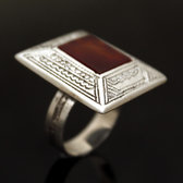 Ethnic Ring Sterling Silver Jewelry Red Agate Big Rectangle Tuareg Tribe Design 27 c