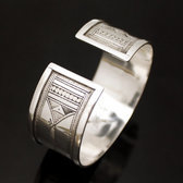 Ethnic Wide Bracelet Sterling Silver Jewelry Large Flat Engraved Men/Women Tuareg Tribe Design 04