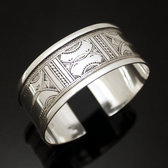 Ethnic Wide Bracelet Sterling Silver Jewelry Large Flat Engraved Men/Women Tuareg Tribe Design 04