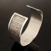 Ethnic Wide Bracelet Sterling Silver Jewelry Large Flat Engraved Men/Women Tuareg Tribe Design 05 b