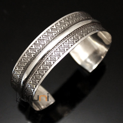 Ethnic Wide Bracelet Sterling Silver Jewelry Large Flat Engraved Men/Women Tuareg Tribe Design 11